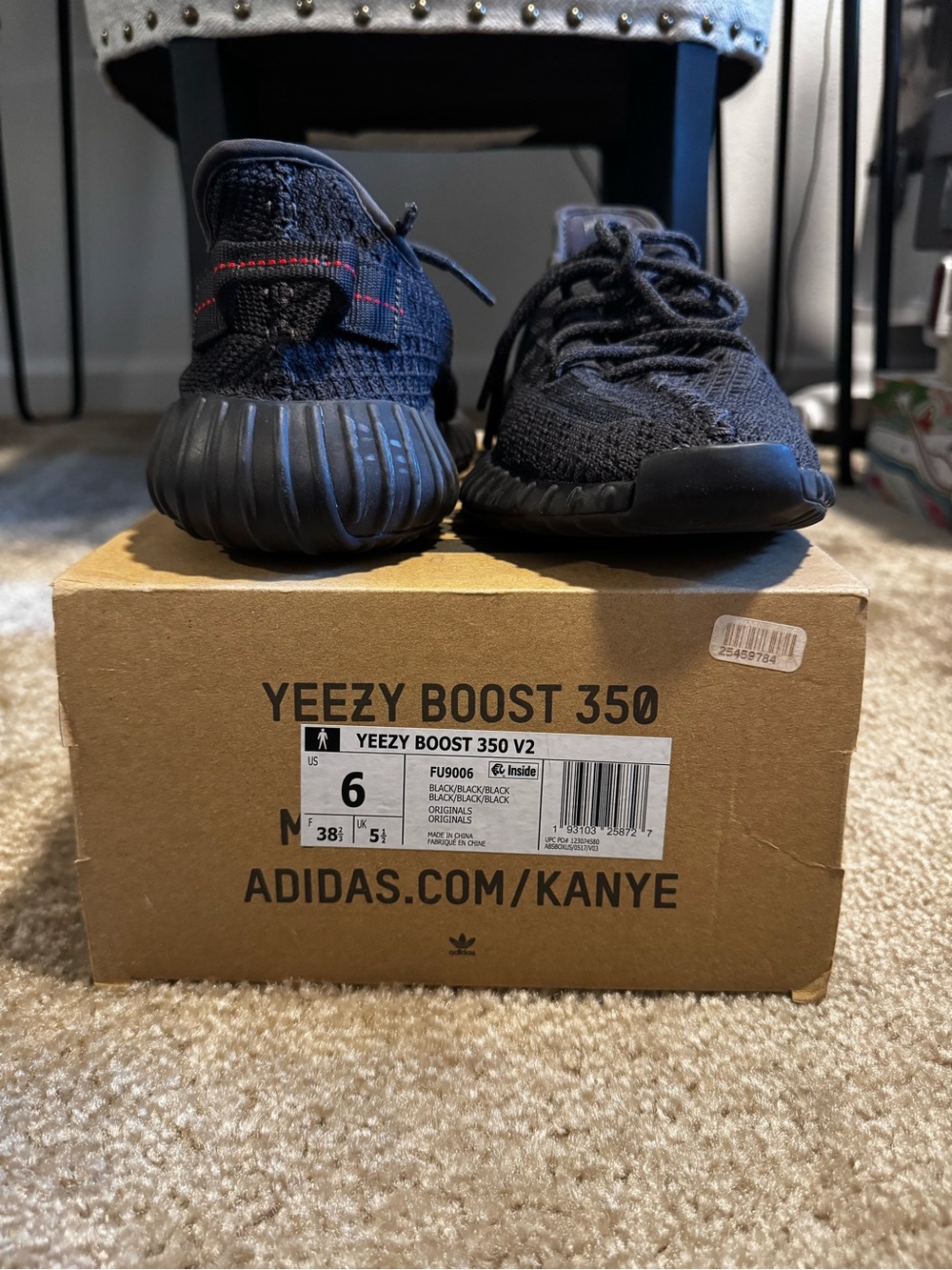 adidas Black Knit Yeezy Boost 350 V2 with Red Stitching